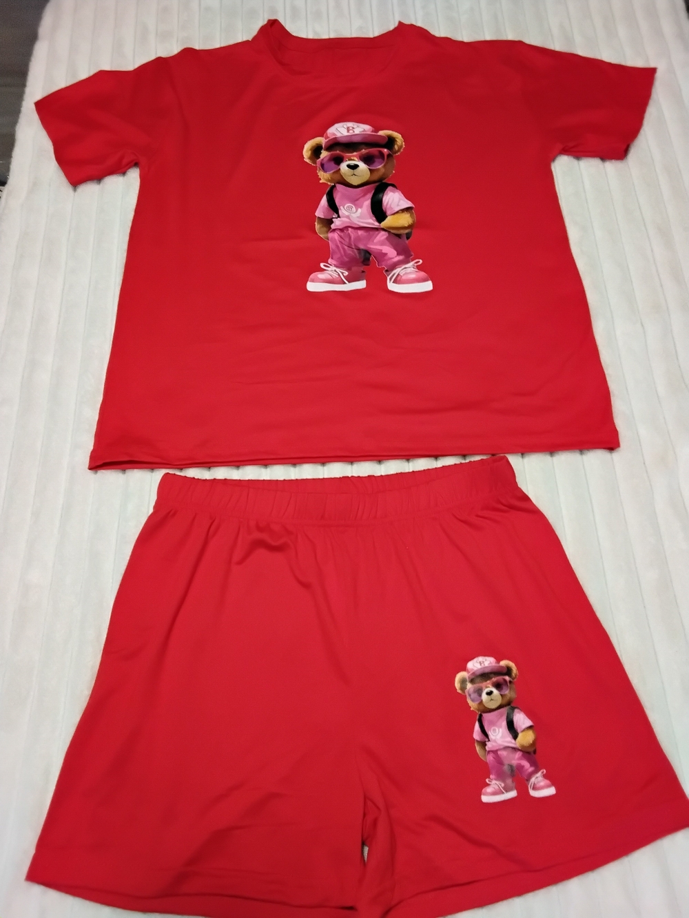 Kids Red Bear Print Pajama Set